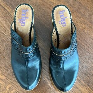 Indigo by Clark - Black Slip on High Heel Mule with decorative cutouts